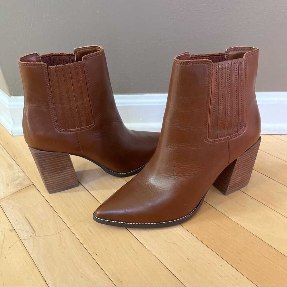 Steve Madden Women's 7.5 M Brown Leather Action Casual Ankle Heeled Boots